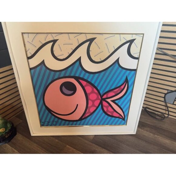 Romero Britto 1996 Framed Pop Art Print "Fish" 36x36 Inches Signed Twice by the - Picture 2 of 4